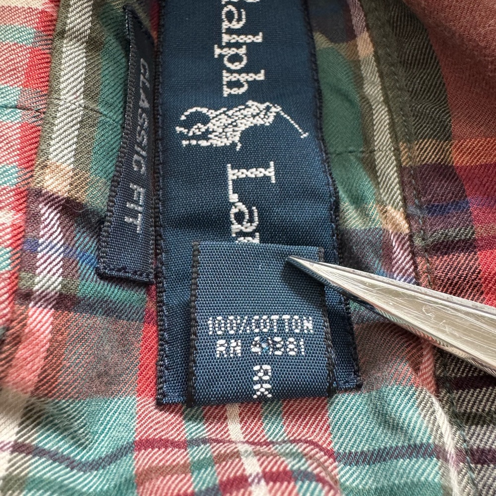Ralph Lauren Classic Fit red, green, yellow & blue plaid button down. Medium - Picture 3 of 10